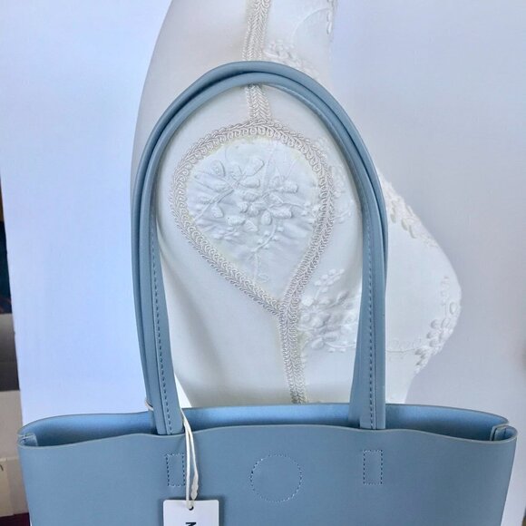 MINISO Shoulder Bag Blue Tote/Pink Portfolio Organizer Vegan Leather, Pen - Picture 7 of 16